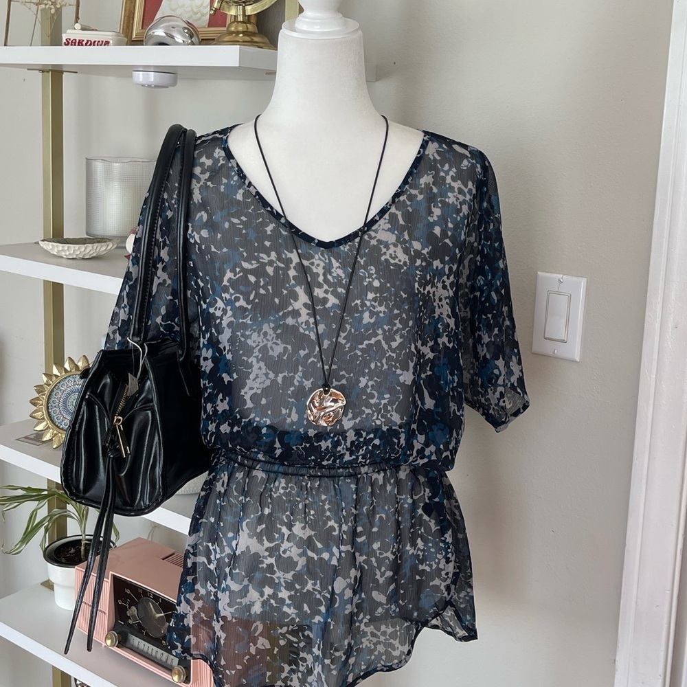 Express Sheer Blue Abstract Women's Top Size S